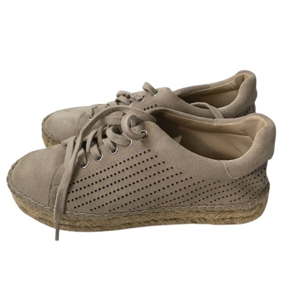 Mia Mandal Taupe Suede Perforated‎ Espadrille Platform Sneakers Womens 5.5M